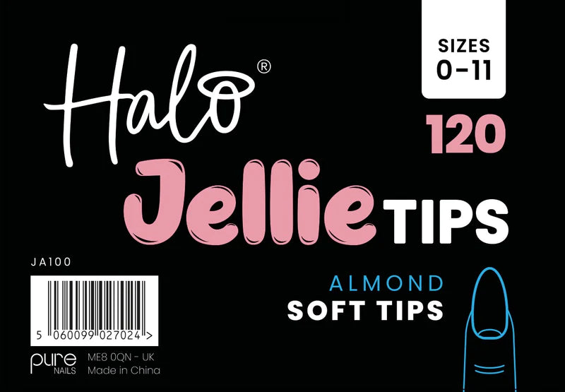 Halo Jellie Nail Tips Almond, Sizes 0-11, 120 Mixed Sizes