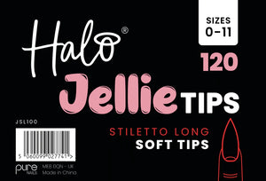 Halo Jellie Nail Tips Stiletto Long, Sizes 0-11, 120 Mixed Sizes