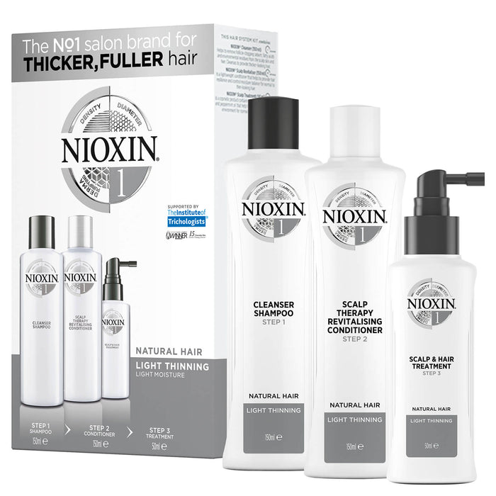 NIOXIN 3-Part System 1 Trial Kit for Natural Hair with Light Thinning