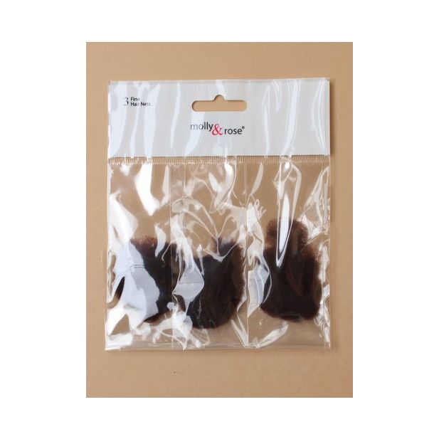 Molly & Rose Item 5071 Pack of 3 fine mesh hair nets in Brown