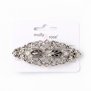 Molly & Rose Item 5816 Metal crystal flligree barrette 8cm