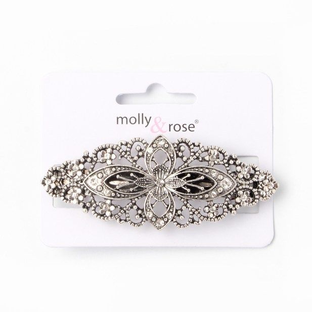 Molly & Rose Item 5816 Metal crystal flligree barrette 8cm