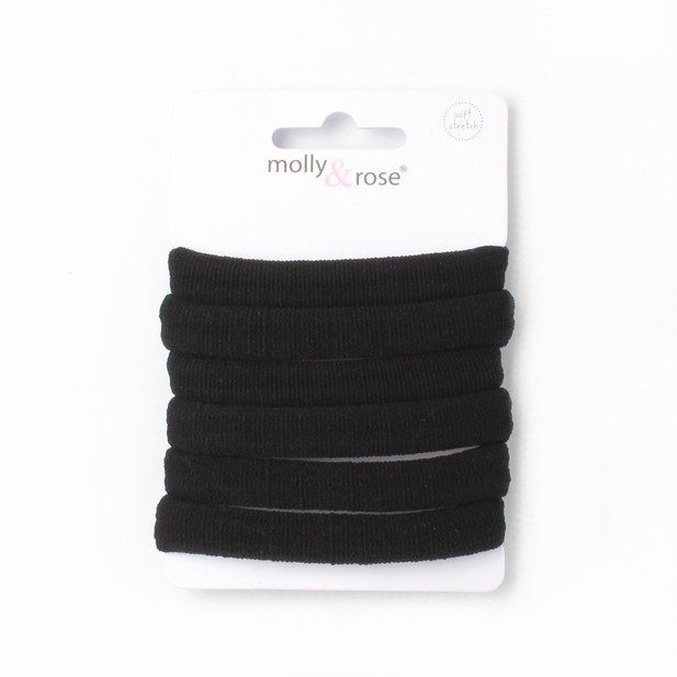 Molly & Rose Item 6791 Jersey elastics - Black - 1cm thick - Card of 6
