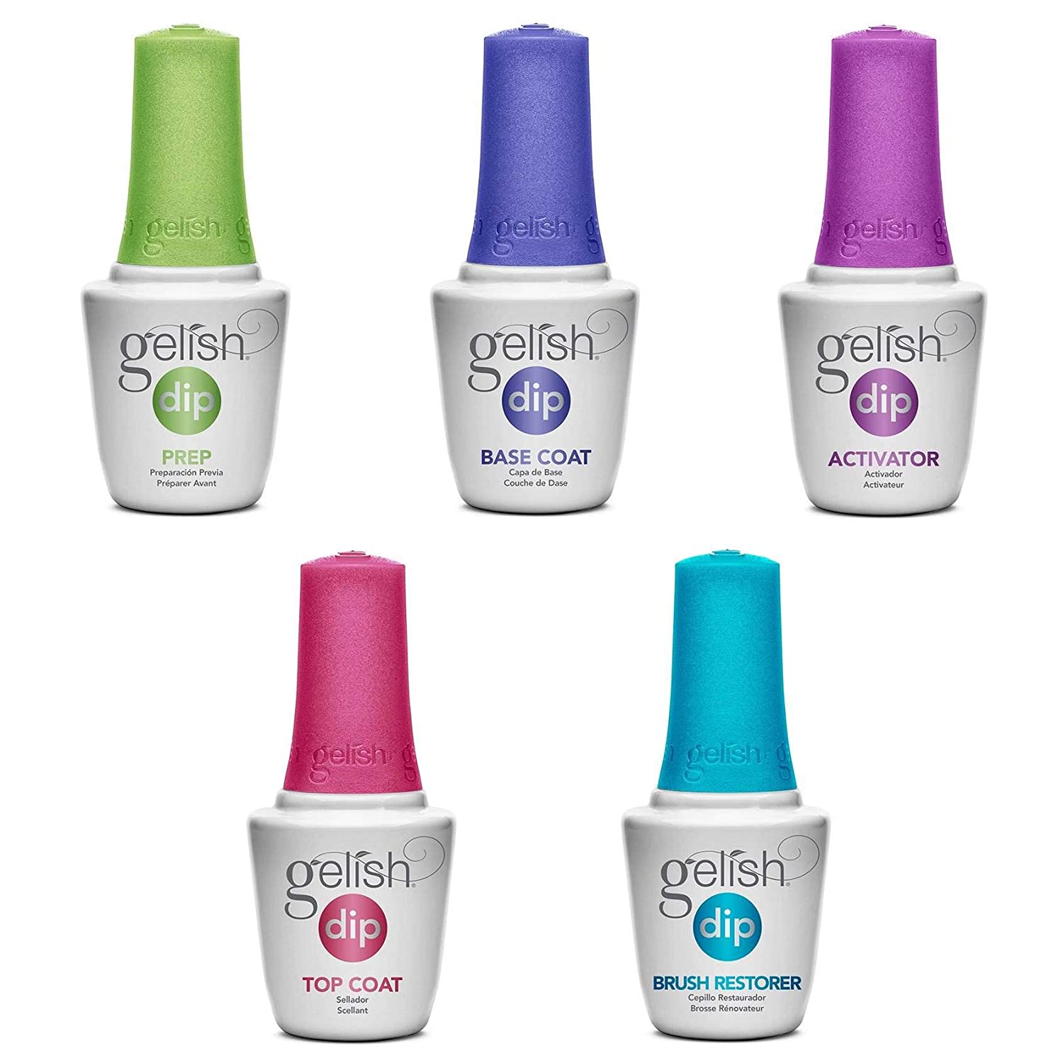 Gelish Dipping Liquid (Set of 5: Prep, Base, Activator, Top, Brush Restorer)