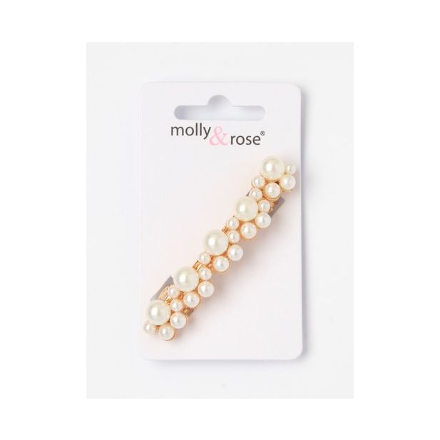 Molly & Rose Item 7503 Gilt barrette with mixed sized pearls 7cm