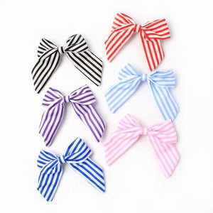 Molly & Rose Item 7599 Striped fabric bow barrette clip 6cm