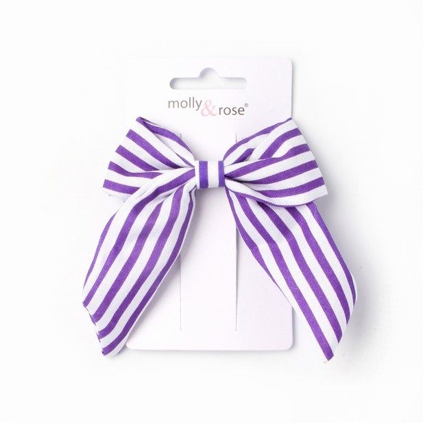 Molly & Rose Item 7599 Striped fabric bow barrette clip 6cm