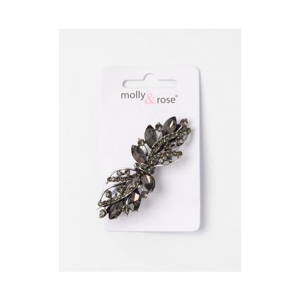 Molly & Rose Item 7614 Silv barrette clip with crystal stones 6.5cm