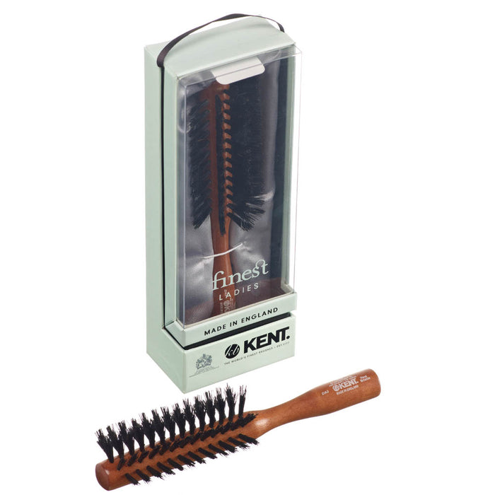 KENT LADIES FINEST DARK WOOD PURE BLACK BRISTLE HANDBAG BRUSH