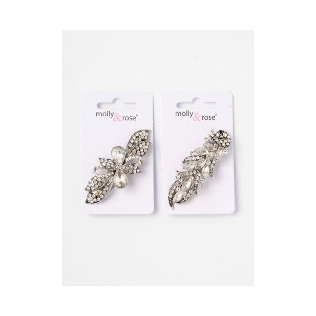 Molly & Rose Item 7753 Ornate crystal barrette clip. In 2 styles. 7cm