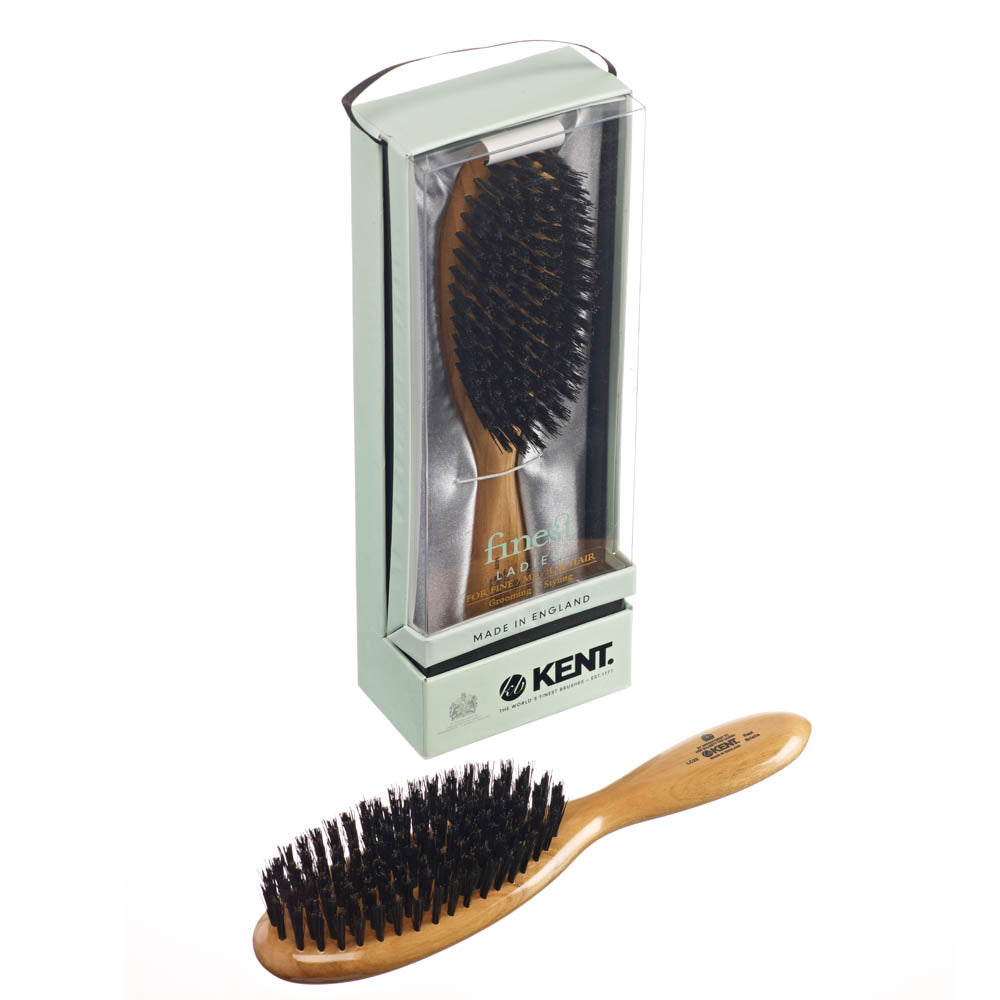 KENT LADIES FINEST CHERRYWOOD PURE BLACK BRISTLE OVAL BRUSH