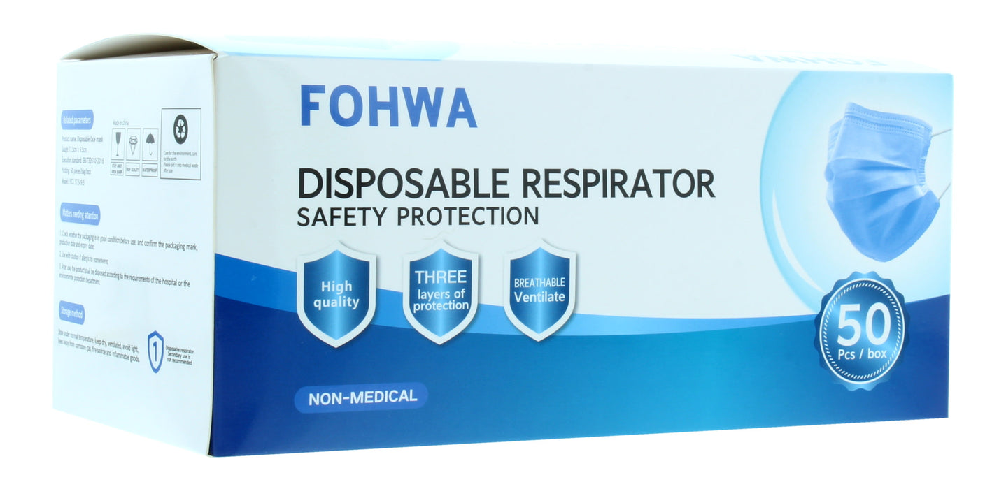 FOHWA Disposable 3 PLY Face Masks (50 Per Box)