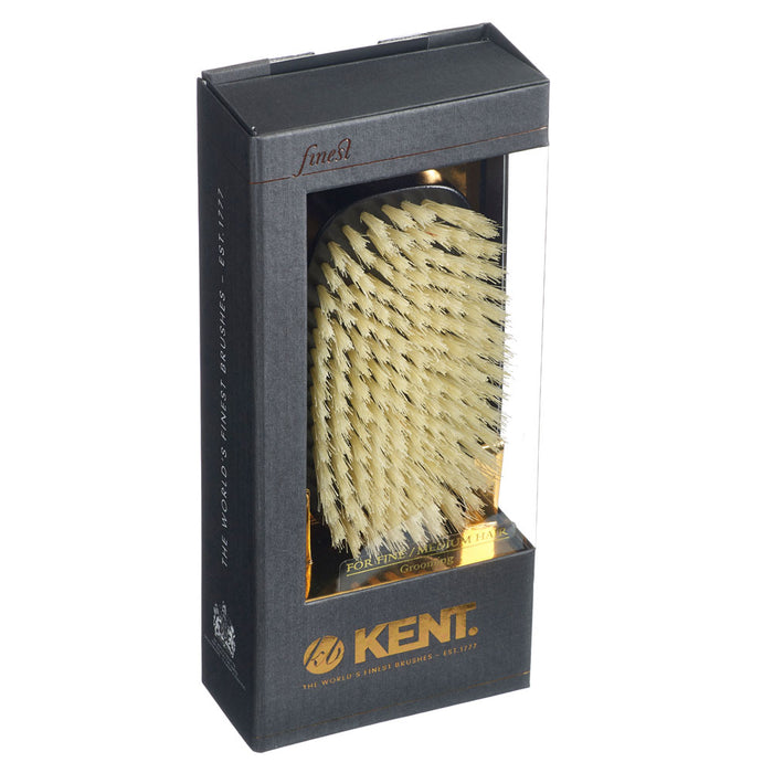 Kent MENS FINEST EBONY WOOD PURE WHITE BRISTLE RECTANGULAR BRUSH MN1B