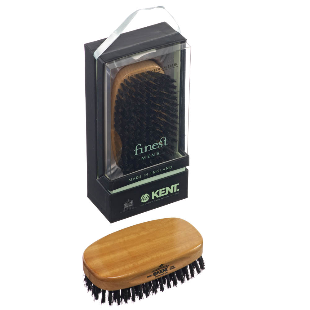 Kent MENS FINEST SATINWOOD PURE BLACK BRISTLE RECTANGULAR BRUSH MS23