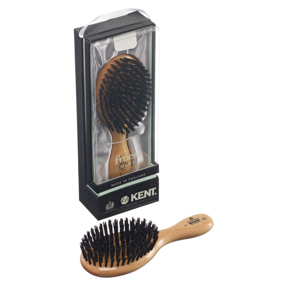 Kent MENS FINEST SATINWOOD PURE BLACK BRISTLE OVAL CLUB BRUSH OG1