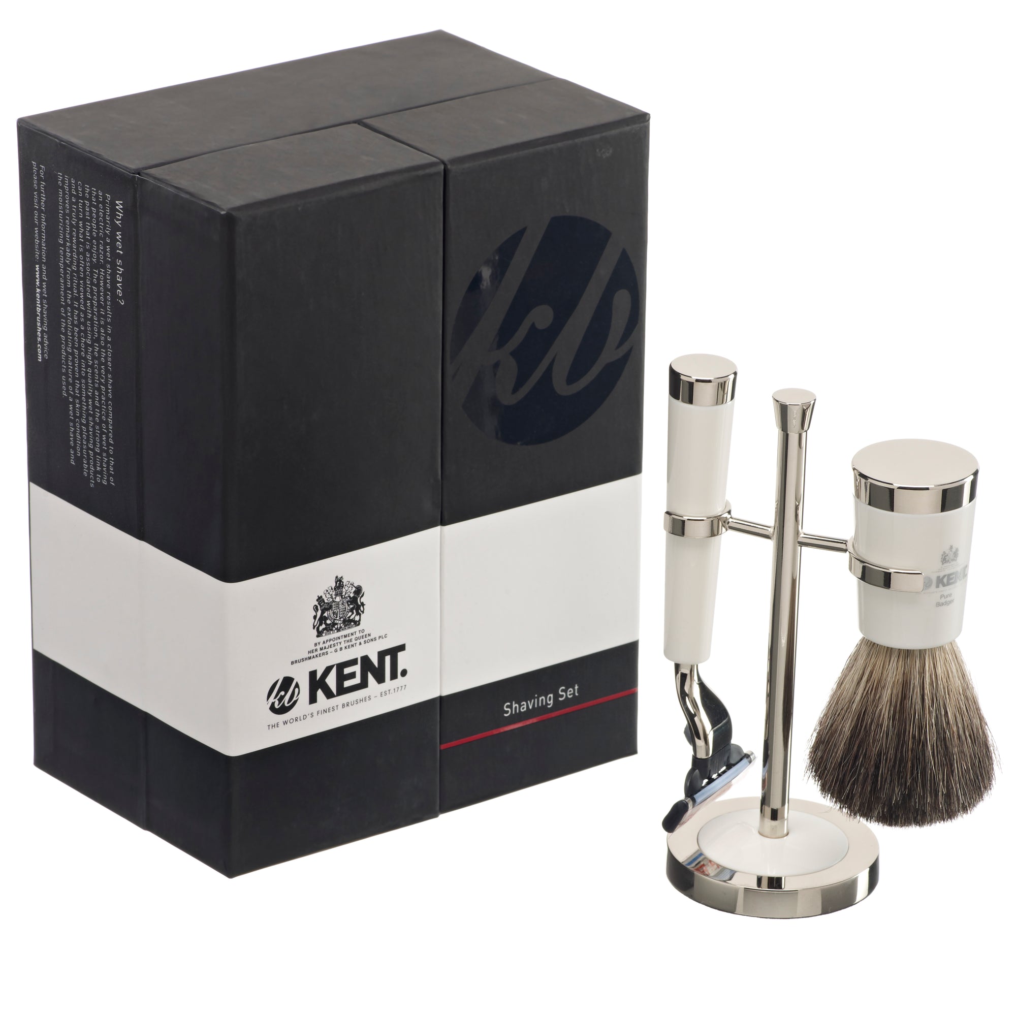 Kent SHAVE SET 3 Gunmetal White Razor & Stand