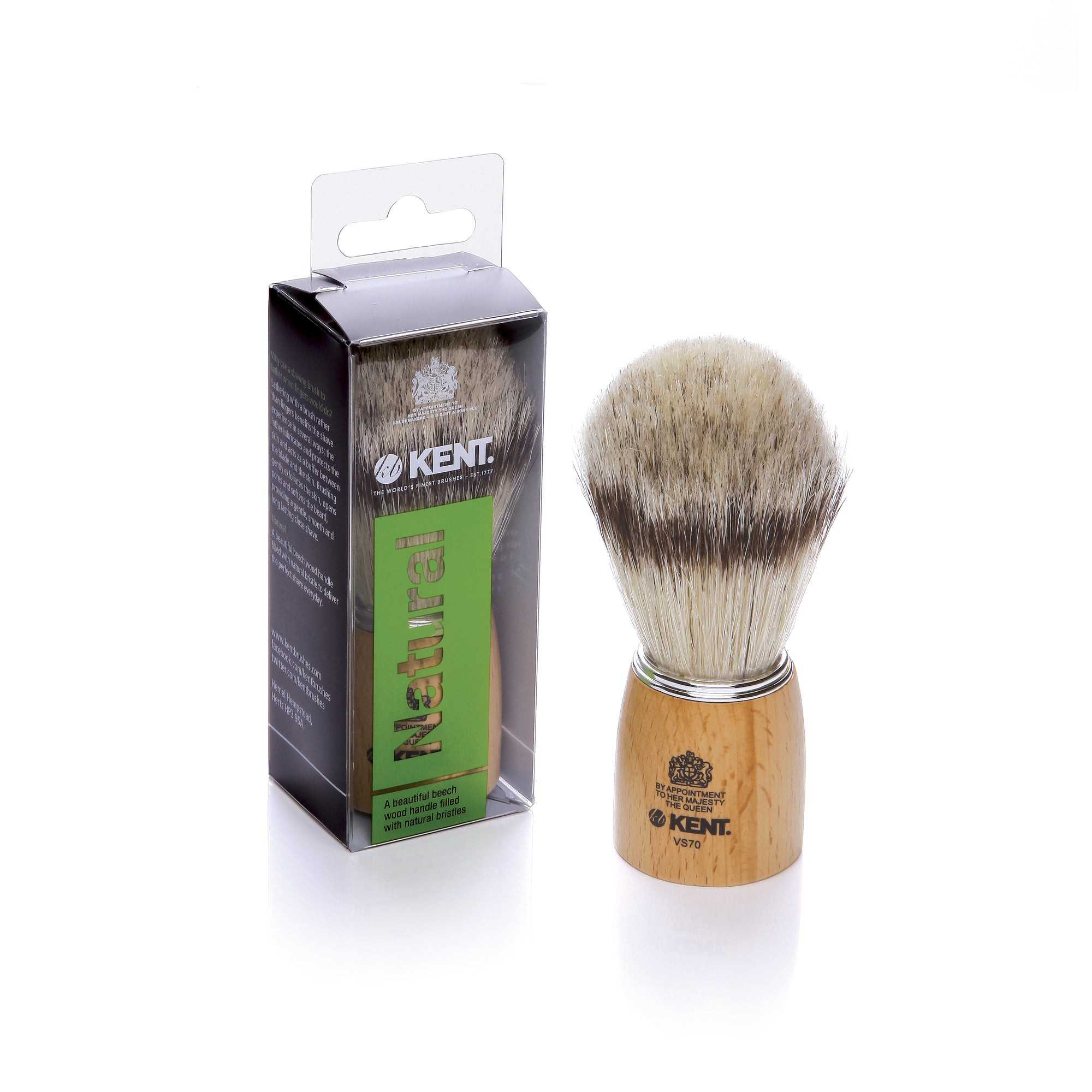 Kent LARGE WOODEN SOCKET BADGER EFFECT BRISTLE SHAVING BRUSH VS70