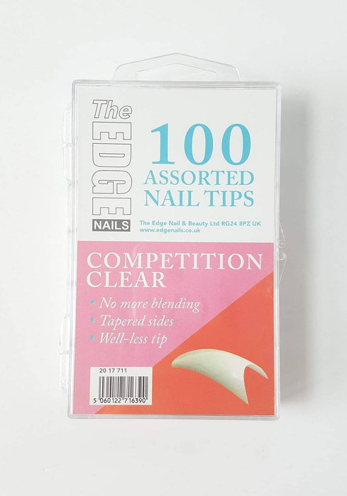 THE EDGE NATURAL CLEAR COMPETITION NAIL TIPS - BOX OF 100 ASSORTED TIPS