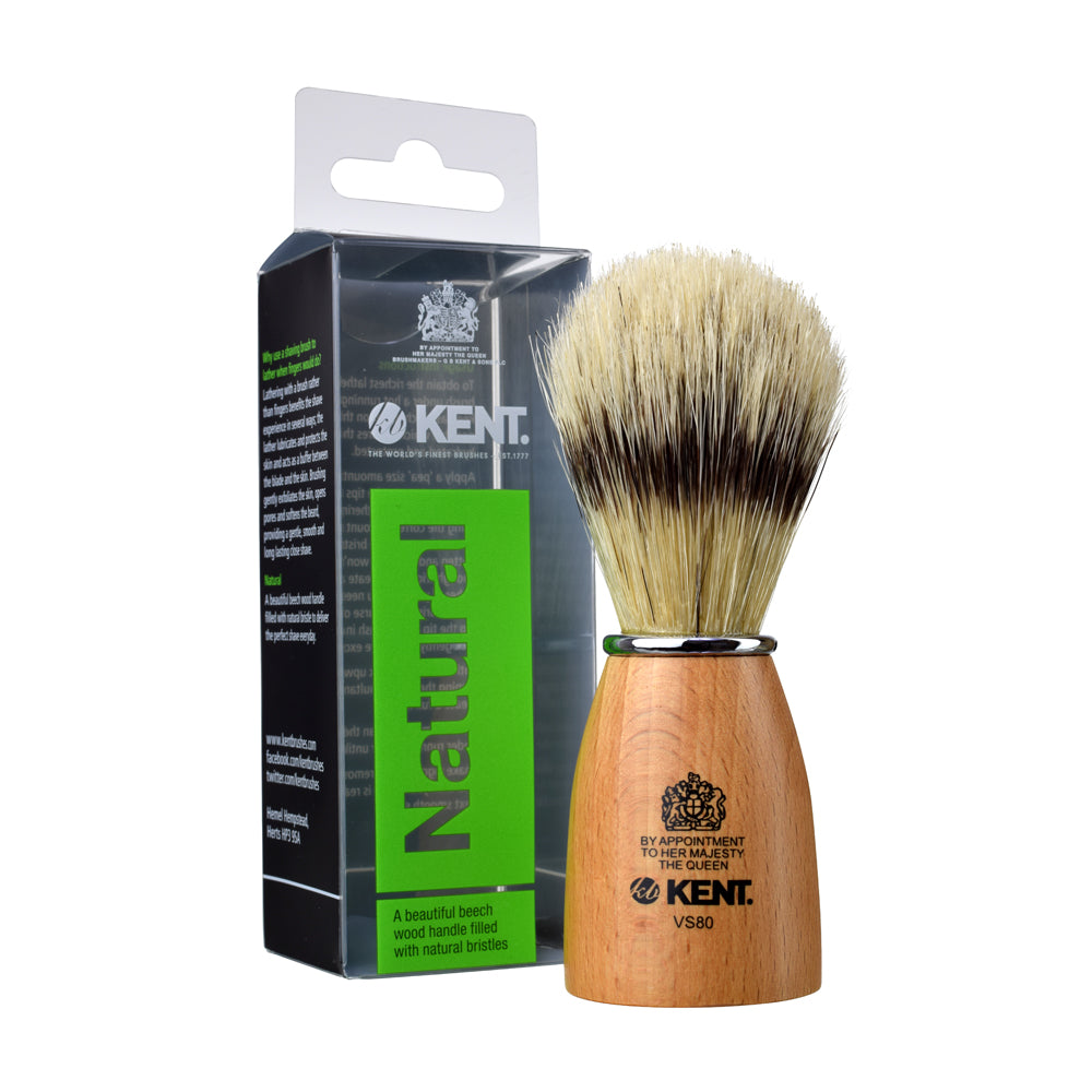 Kent SMALL WOODEN SOCKET BADGER EFFECT BRISTLE SHAVING BRUSH VS80