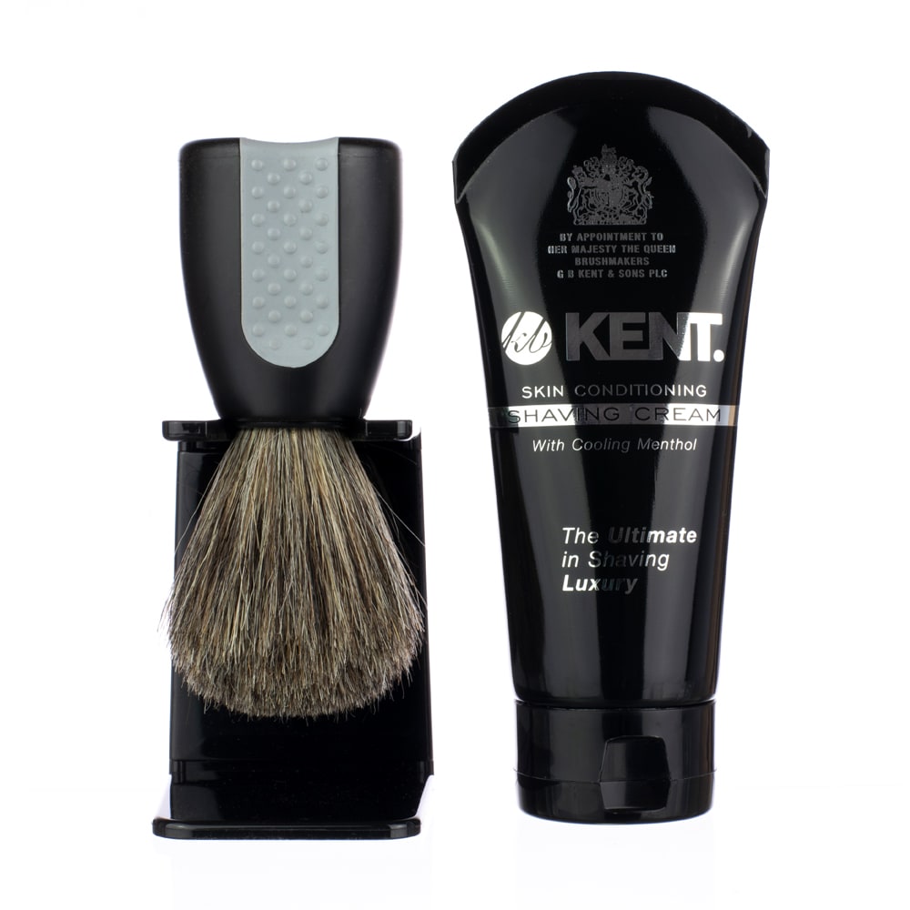 Kent BLENDED BRISTLE SHAVING BRUSH, STAND AND SHAVING CREAM GIFT SET WET SET