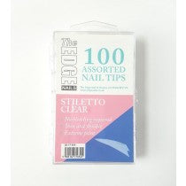 THE EDGE STILETTO CLEAR NAIL TIPS - BOX OF 100 ASSORTED TIPS